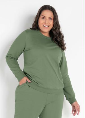 Casaco (Verde) Plus Size com Decote Redondo