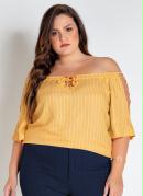 Blusa Plus Size Amarela Listrada Ciganinha