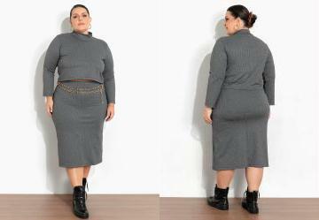 Conjunto Chumbo Blusa e Saia em Ribana Plus Size