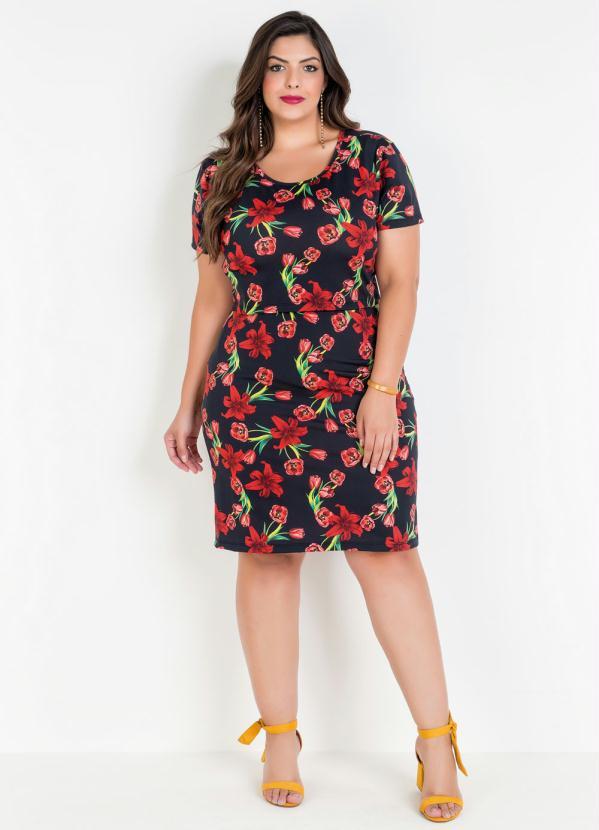 Conjunto Plus Size Cropped e Saia Lpis (Floral)