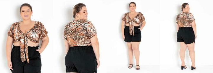 Cropped Abstrata com Amarrao Plus Size