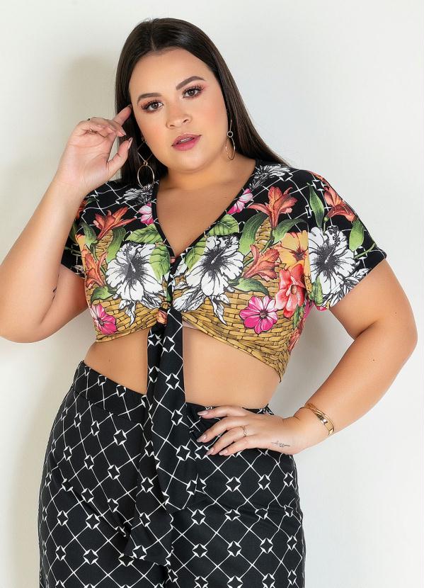 Cropped (Floral Geomtrico) Amarrao Plus Size