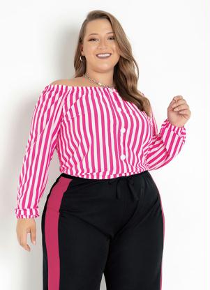 Cropped (Listrada Pink) Ombro a Ombro Plus Size