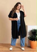 Kimono Plus Size Preto com Fendas