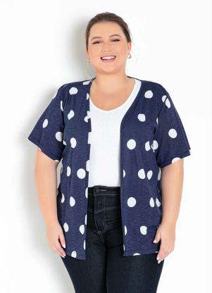 Kimono (Po Marinho) com Mangas Curtas Plus Size