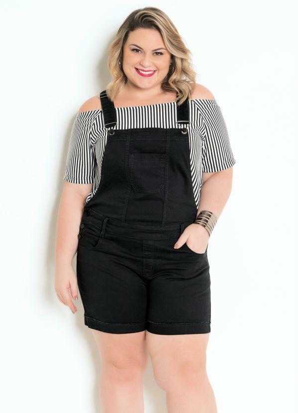 jardineira preta plus size