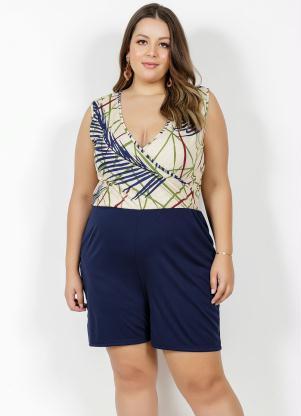 Macaquinho (Folhagem e Marinho) Plus Size