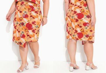 Saia Floral Laranja Curta Plus Size