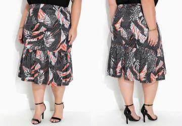 Saia Animal Print Cinza com Franzido Plus Size