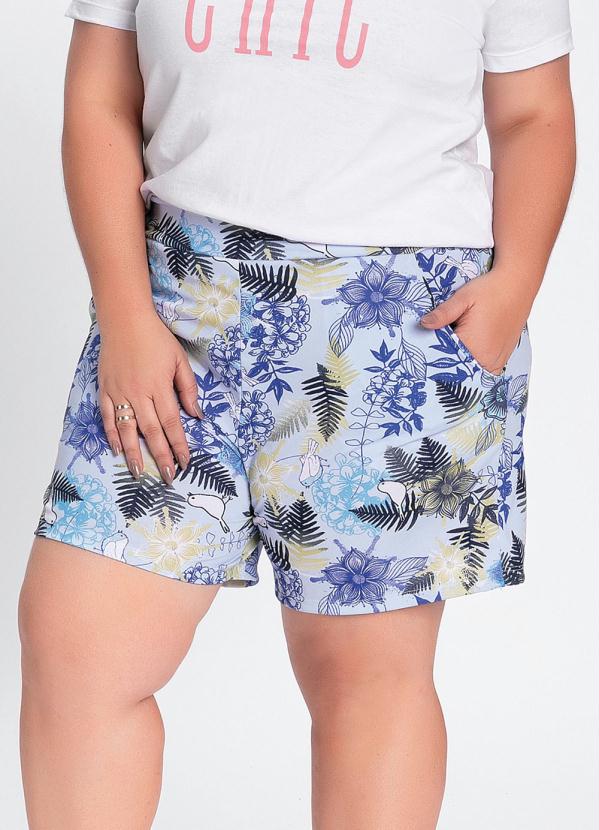 Short (Floral Azul) com Bolsos Embutidos Plus Size