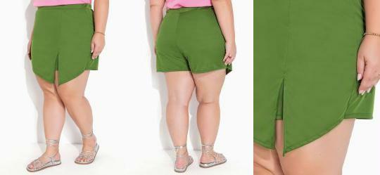 Short-Saia Verde com Fenda Plus Size