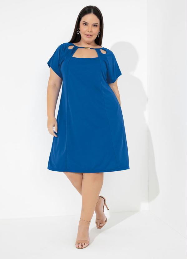 Vestido (Azul) com Recortes Vazados Plus Size