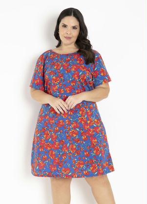 Vestido (Floral Azul) com Transpasse Plus Size