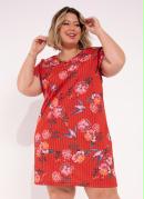 Vestido Floral Vermelho Mangas Curtas Plus Size