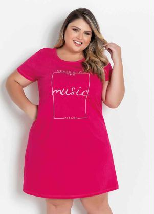 Vestido (Pink) com Estampa Frontal Plus Size