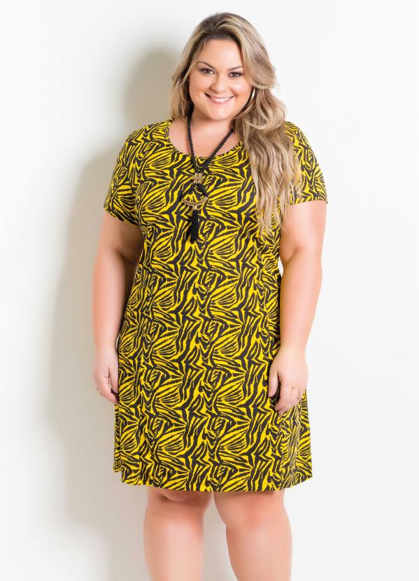 Vestido Soltinho Plus Size Zebra Amarela - Quintess