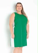Vestido Verde e Off White com Recortes Plus Size