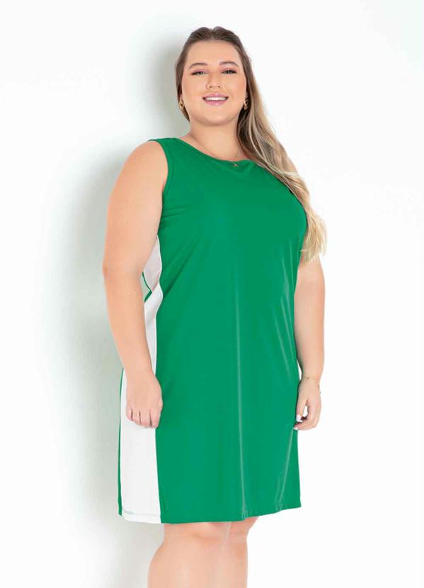 Vestido (Verde e Off White) com Recortes Plus Size