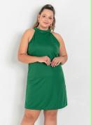 Vestido Verde Trapézio com Amarração Plus Size
