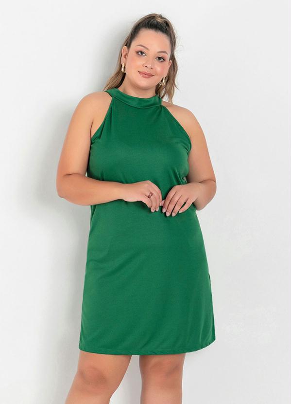 Vestido (Verde) Trapézio com Amarração Plus Size