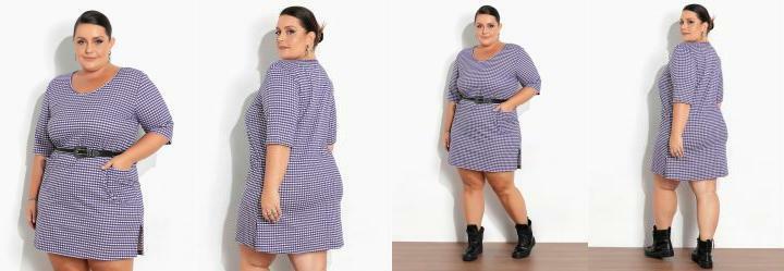 Vestido Xadrez Roxo com Bolsos Plus Size