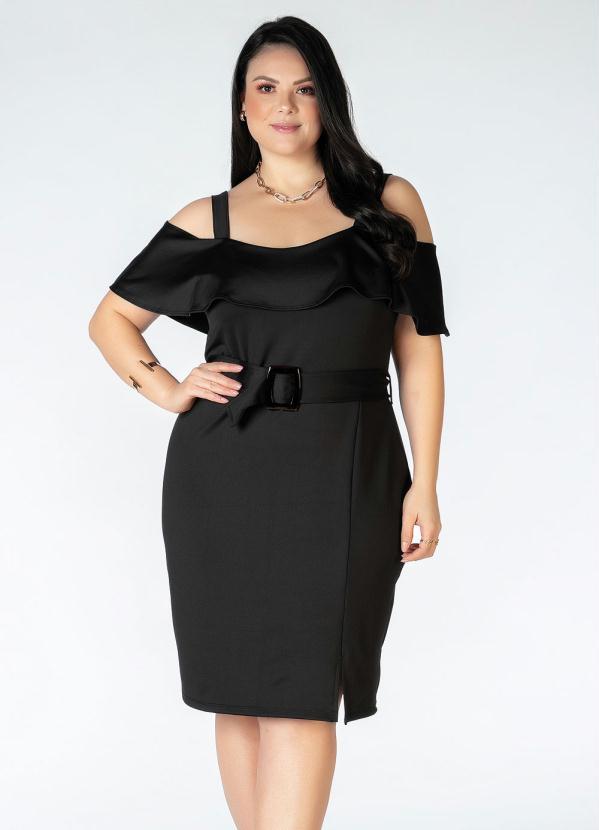 Vestido Plus Size (Preto) com Babado