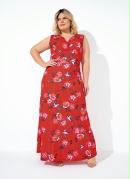 Vestido Floral Vermelho com Transpasse Plus Size