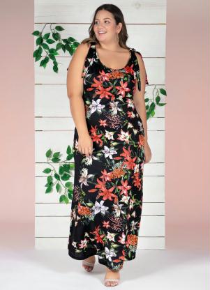 Vestido Longo (Floral) com Amarrao Plus Size
