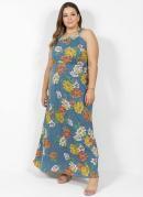 VESTIDO LONGO (FLORAL E PO) FRANZIDO PLUS SIZE