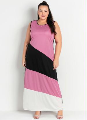 Vestido Longo (Tricolor) com Recortes Plus Size