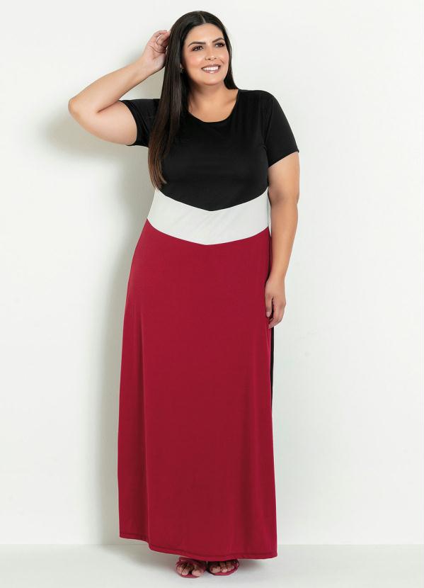 Vestido Longo (Tricolor) com Recortes Plus Size