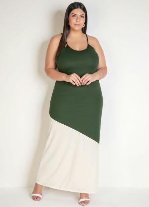 Vestido Longo (Verde e Off White) Plus Size