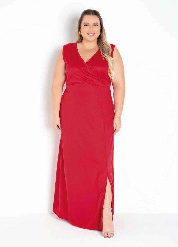 Vestido Longo (Vermelho) com Fenda Plus Size