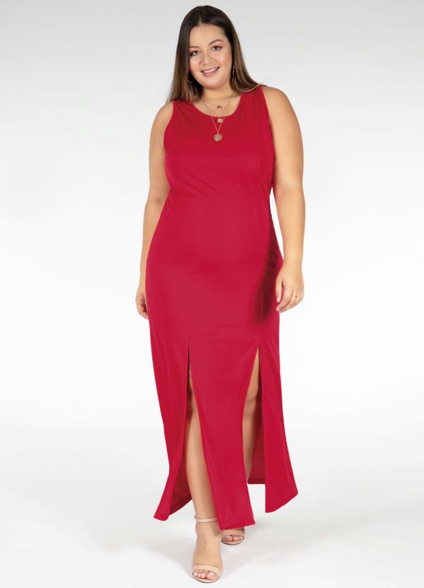 Vestido Longo (Vermelho) com Fendas Plus Size