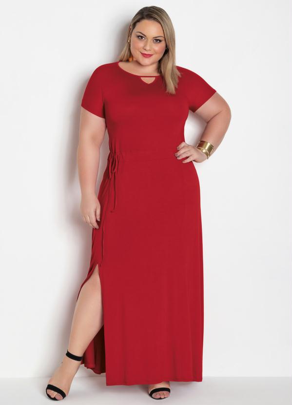 Vestido Longo (Vermelho) Plus Size com Fenda