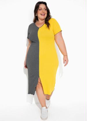 Vestido (Amarelo e Mescla) com Fenda Plus Size