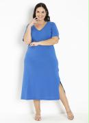 Vestido Azul com Fendas Plus Size