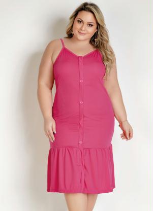 Vestido Midi (Pink) com Fenda e Botes Plus Size