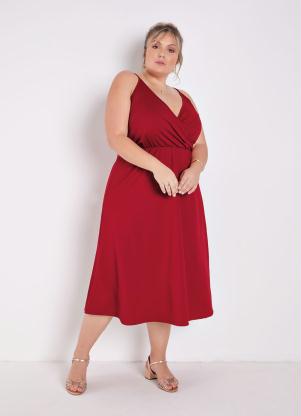Vestido Midi (Vermelho) Transpassado Plus Size