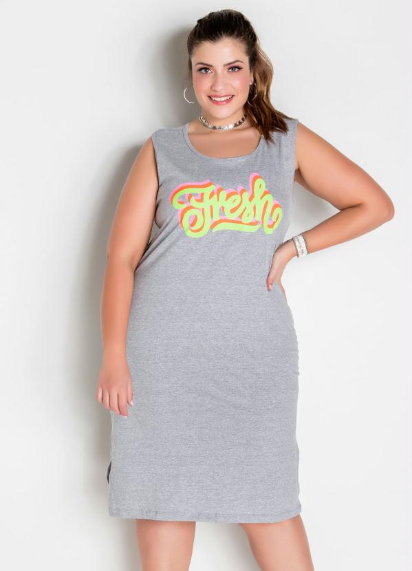 Vestido Plus Size (Mescla) com Estampa Neon