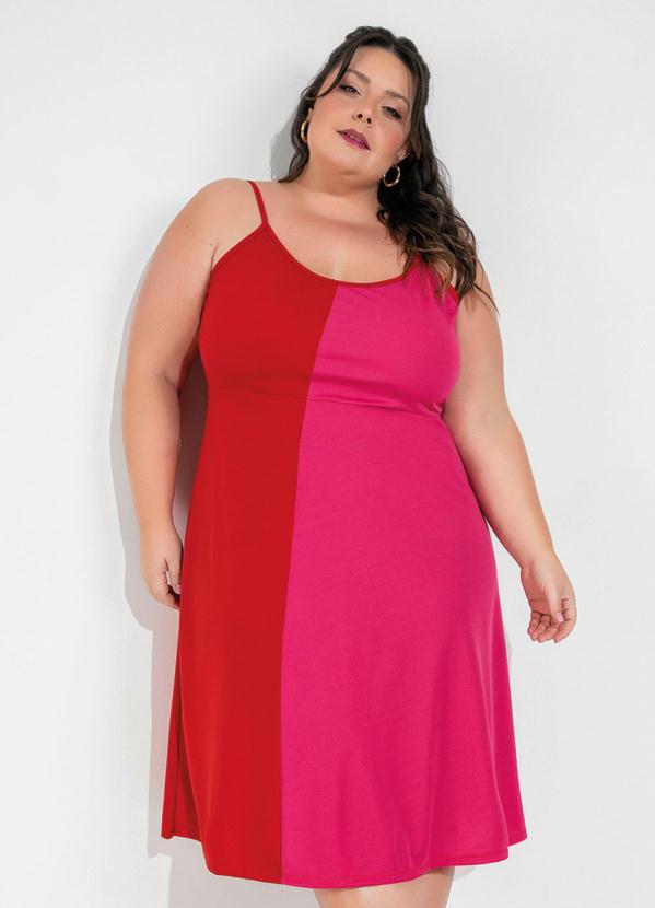 Vestido (Rosa e Vermelho) com Alças Plus Size