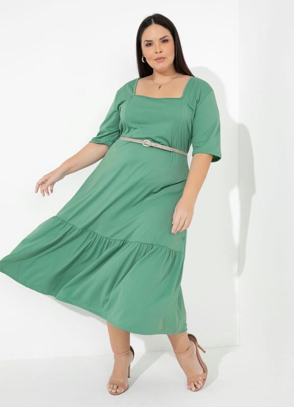 Vestido (Verde Menta) com Franzido Plus Size