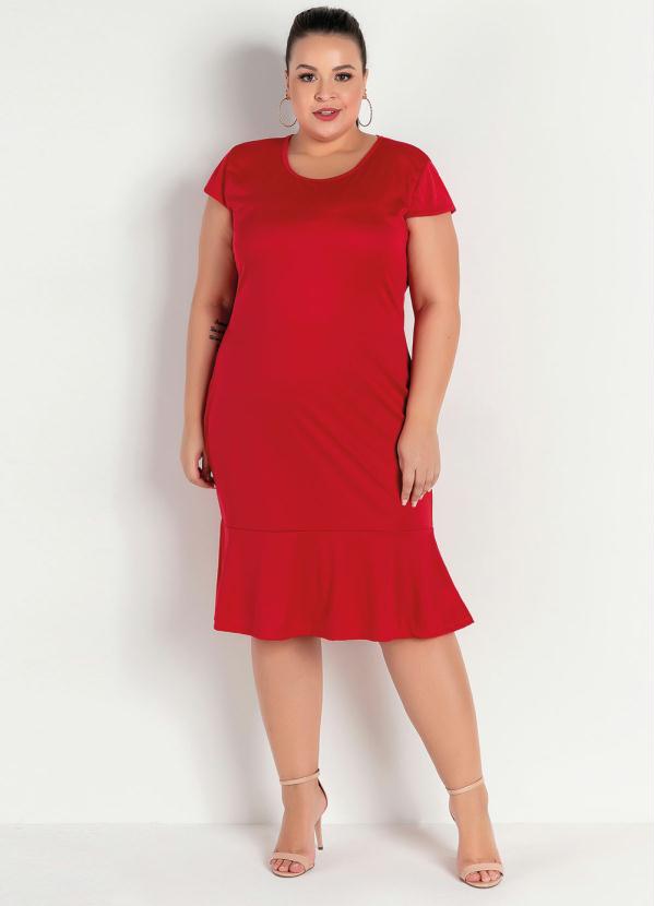 Vestido (Vermelho) com Babado na Barra Plus Size