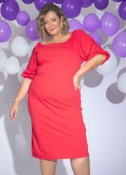 Vestido Vermelho Mangas Bufantes Plus Size