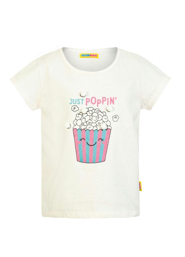 T-Shirt (Rosa Claro) com Estampa e Pompom