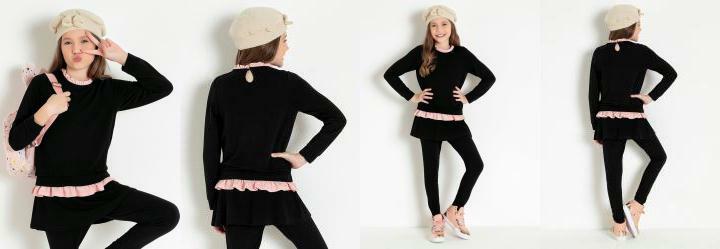 Blusa Infantil Preto e Rosa com Babados