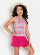 Conjunto Infantil Blusa Sereia Shorts Pink 