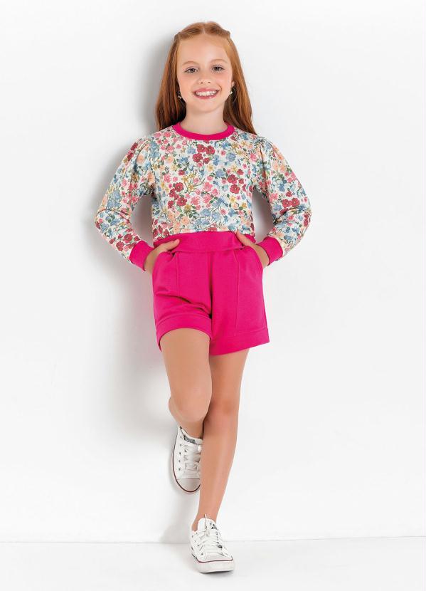 Conjunto Infantil Casaco (Floral) Shorts (Pink)