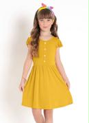 Vestido Infantil Amarelo com Botões Decorativos