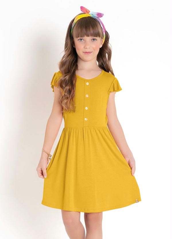 Vestido Infantil (Amarelo) com Botes Decorativos